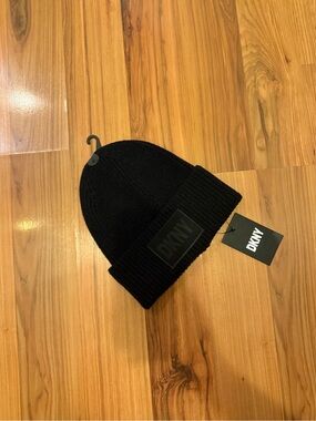 DKNY Black Ribbed Cuff Beanie